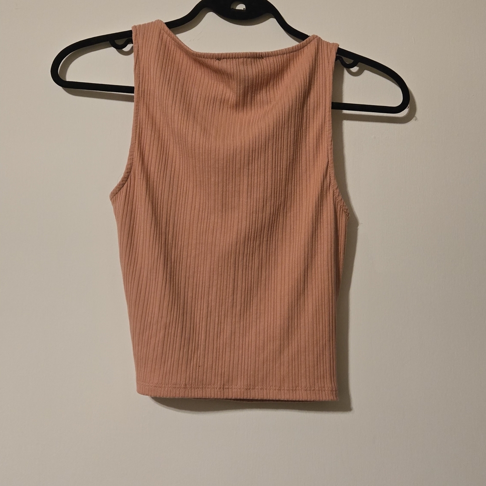 🎀Forever 21 Button-Front Ribbed Crop Top - Peach - Picture 3 of 3